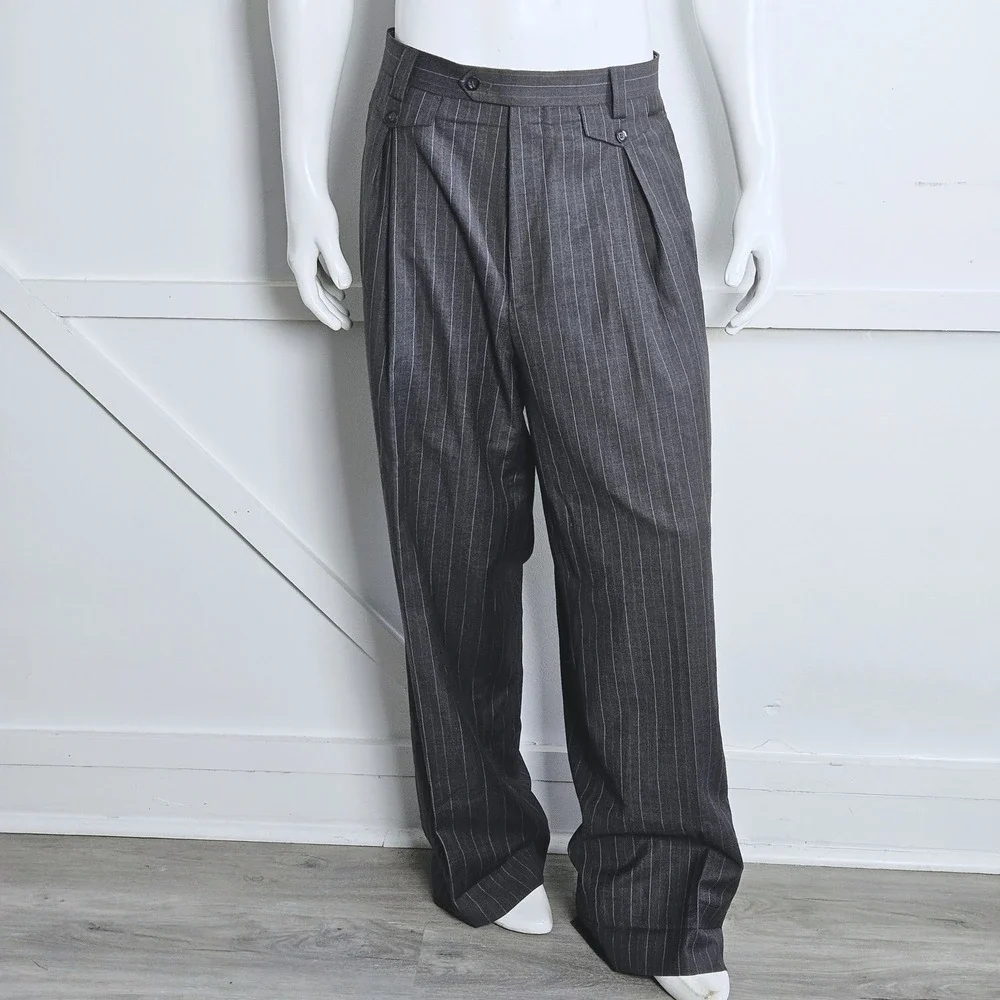 Luciano Carreli Couture Mens  Suit Super 150s Wool Pinstripe Charcoal Grey 44R